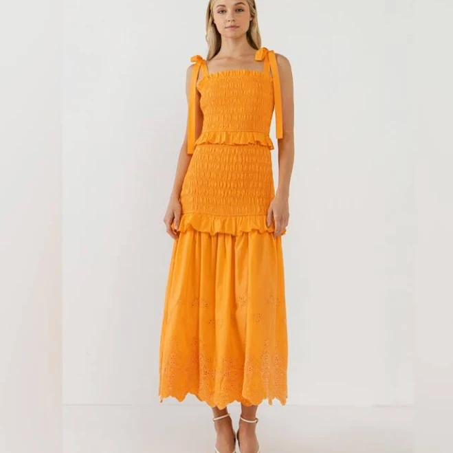dress Endless Rose Women's Sunset Eyelet Smocked Cotton Maxi Dress Poshmark $50