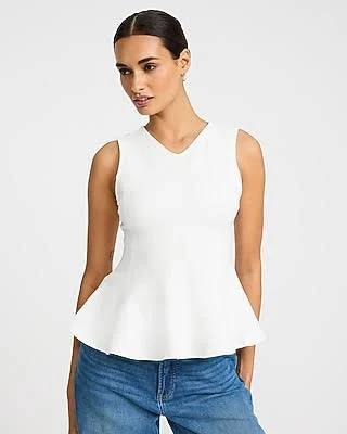 top Express Women's Ponte High V-Neck Peplum Tank Top Express $23.2