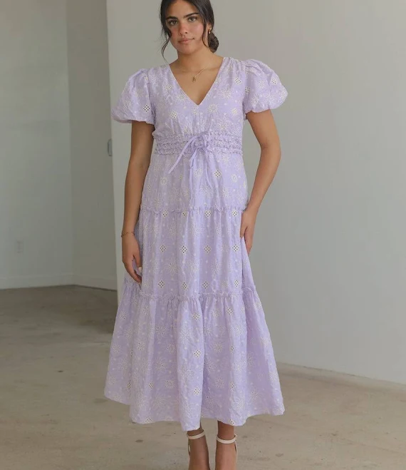 midi dress Eyelet Lace Puff Sleeve Midi Dress TINK and POSH $94