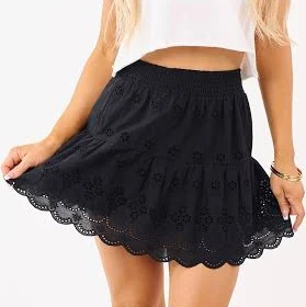 ultra-mini skirts Eyelet Lace Scalloped Hem Mini Skirt Lime Lush $42.99