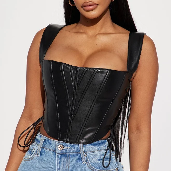 top Fashion Nova Camisa Top Side Struttin' Faux Leather Corset Fashion Nova $23.99
