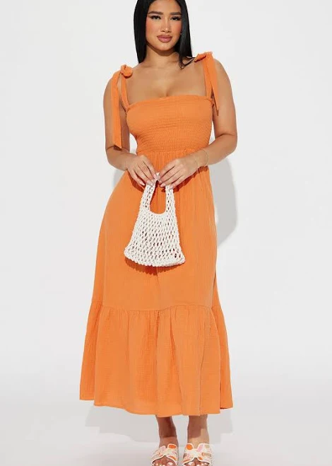 dress Fashion Nova Liv Smocked Gauze Midi Dress Fashion Nova $25.99