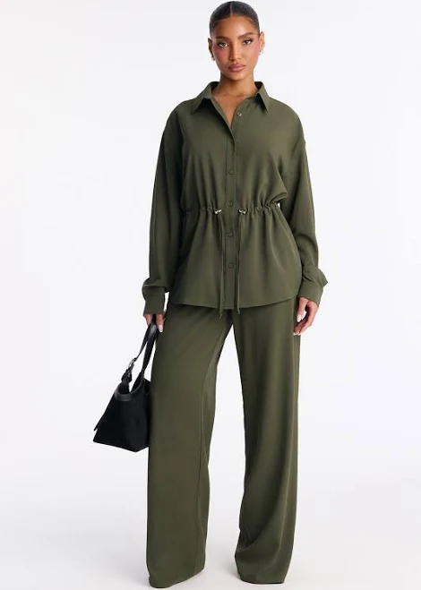 outfits Fashion Nova Long Sleeve Button Up Shirt and Wide Leg Pant Set Fashion Nova $26.99