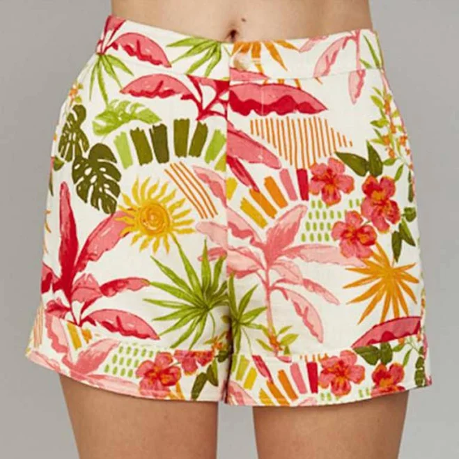 shorts Fate LFD Tropical Print Linen Blend Shorts Casual Camel Boutique $37.8