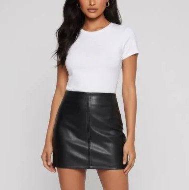 ultra-mini skirts Faux Leather High Waisted Mini Skirt Rainbow Shops $8.98