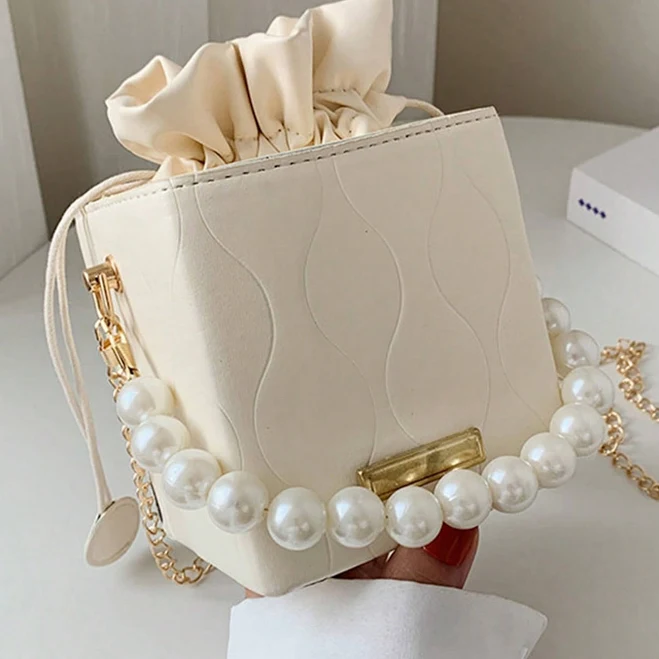 bag Faux Pearl Drawstring Box Closure Handbag Shein $11.36