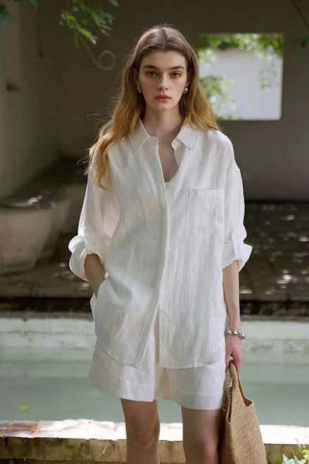 matching set Fibflx 100% Linen Long Sleeve Shirt & Shorts Set Baby Fibflx $188