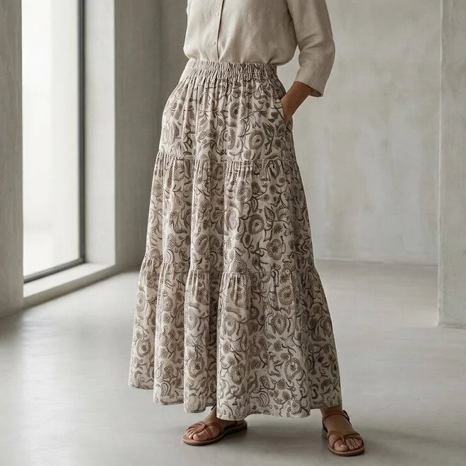 maxi skirt Floral Block Print Maxi Tier Skirt SeamsFriendly $80