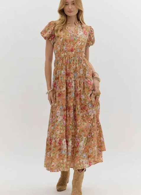 midi dress Floral Print Dress Shiloh Rose Boutique $20