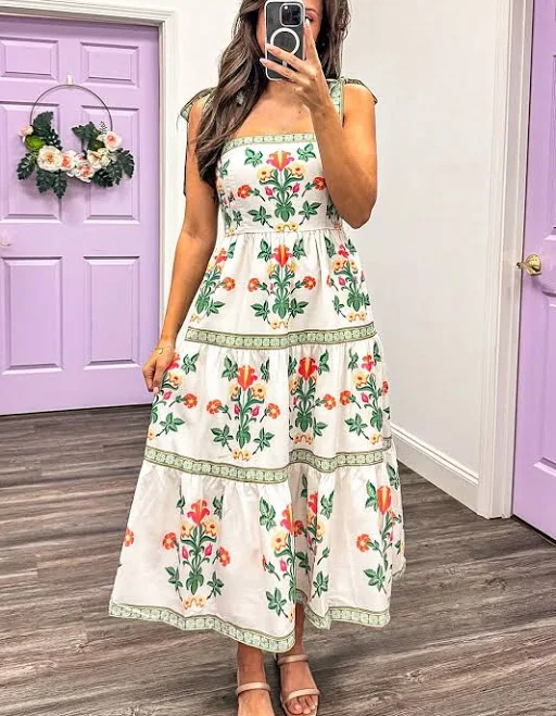 dress Floral Print Tiered Midi Dress Purple Door Boutique $77.99