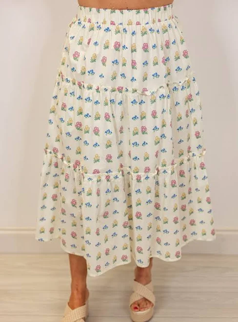 skirt Floral Ruffle Tiered Midi Skirt Purple Door Boutique $44.99