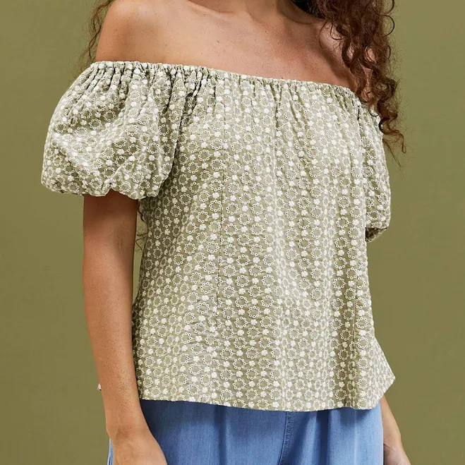 top Floret Off-Shoulder Embroidered Dolly Top Chicwish $29.9