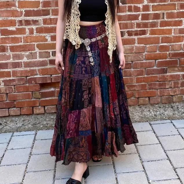 maxi skirt Flowy Elastic High Waist Patchwork Maxi Skirt Etsy - Seller $59