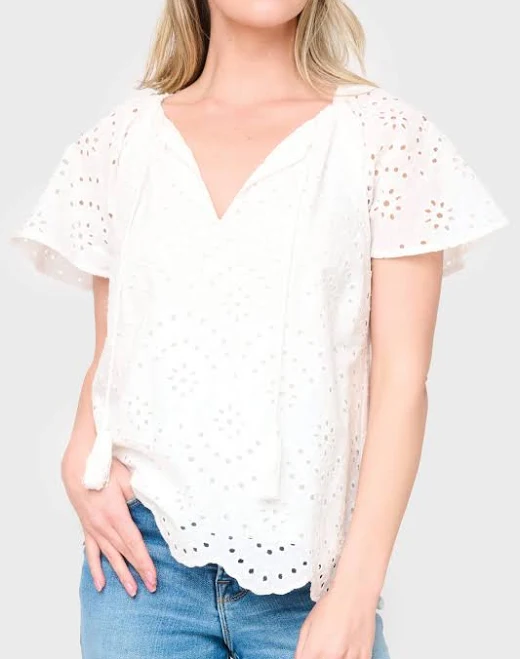 blouses Flutter Sleeve Scallop Top Eyelet Blouse Gibsonlook $69
