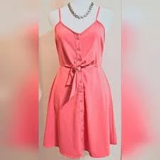 dress Forever 21 Mini Orange Coral Tie Front Sundress Button Down Size Small eBay $24