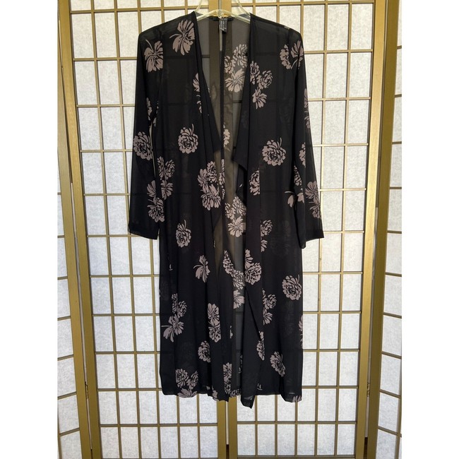 outerwear Forever 21 Sheer Floral Flow-y Long Sleeve Kimono Black & Gold - S eBay $10