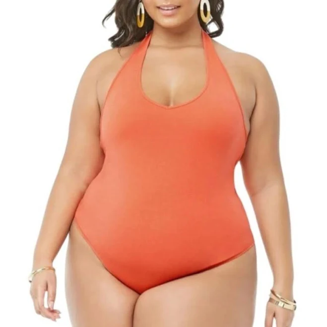 bodysuit Forever 21 Tops | Forever 21+ Plus Size 2x Bodysuit Halter Neckline Coral Snap Button Closure | Color: Orange/Red | Size: 2x | Pm-60227516's Closet Poshmark $22