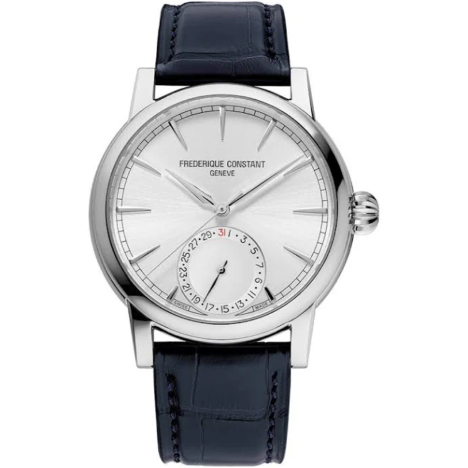 accessory Frederique Constant Men's Classic Date Stainless Steel Watch with Blue Leather Strap Riddle's Jewelry $3495