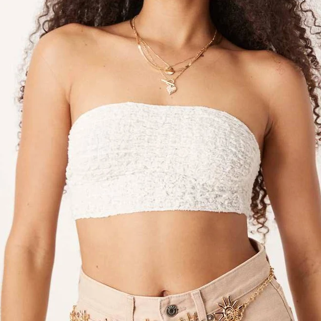 top Free People bea textured bandeau top in ivory-White ASOS $22.4