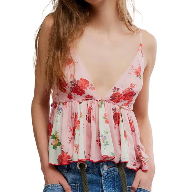 top Free People Tillie Floral Plunge Neck Babydoll Top Nordstrom $78