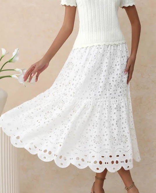 maxi skirt Full Embroidery Eyelet Cotton Maxi Skirt Chicwish $49.9