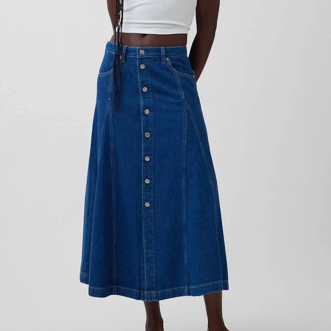 maxi skirt Gap Women's Seamed Denim Button-Front Maxi Skirt Gap $47
