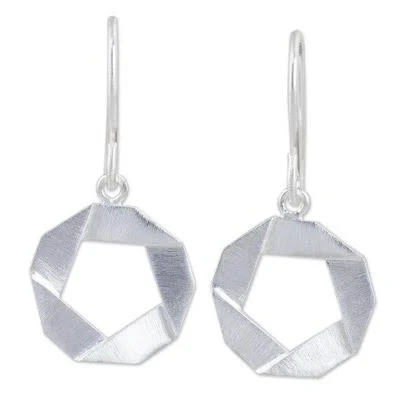 accessory Geometric Dangle Earrings in Sterling Silver 925 novica.com $44.99