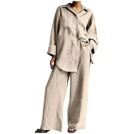 matching set Gersome Casual Linen 2 Piece Outfit Walmart - Morepick $17.96