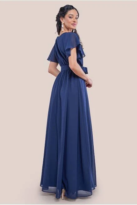 dress Goddiva Sustainable Chiffon Flutter Sleeve Wrap Maxi Dress Goddiva US $38