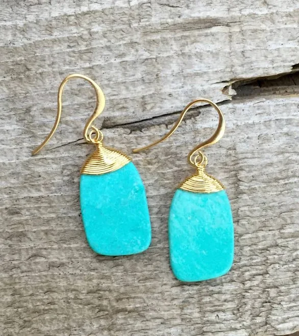 accessory Gold Wire Wrapped Blue Turquoise Dangle Drop Boho Chic Earrings Etsy - GildedBug $35.2