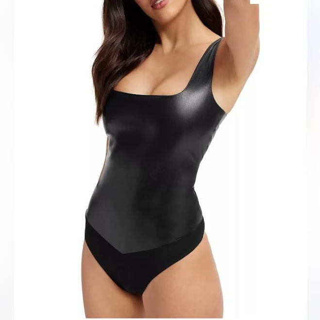 bodysuit Good American Tops - Good American Scuba Modern Tank Bodysuit Fux Leather Poshmark $80