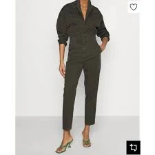 jumpsuit GOOD AMERICAN Utility Jumpsuit Olive Green Size 3/Large Button Front Long Sleeve eBay $75