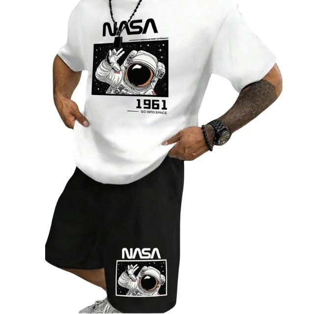 matching set Graphic Print Short Sleeve T Shirts and Drawstring Shorts Clothing Set Large / White and Black DamaniBrand $64.99