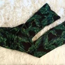 pants Guess high waisted wide leg black green leaf print S pants tied Poshmark $36