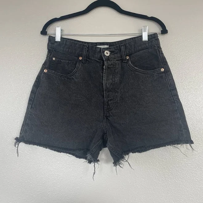 shorts H&m Black Wash Jean Shorts High Rise Waist Cut Off Denim Cotton Raw eBay $14.24