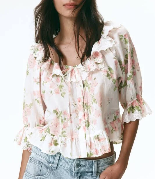 blouses H&M Ladies Cotton Blouse with Eyelet Embroidery H&M $24.99