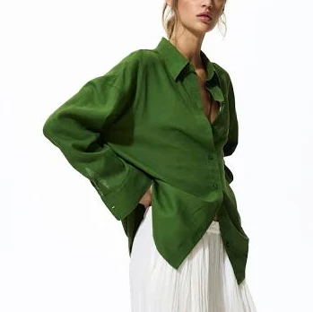 top H&M Ladies Oversized Linen-Blend Shirt H&M $39.99