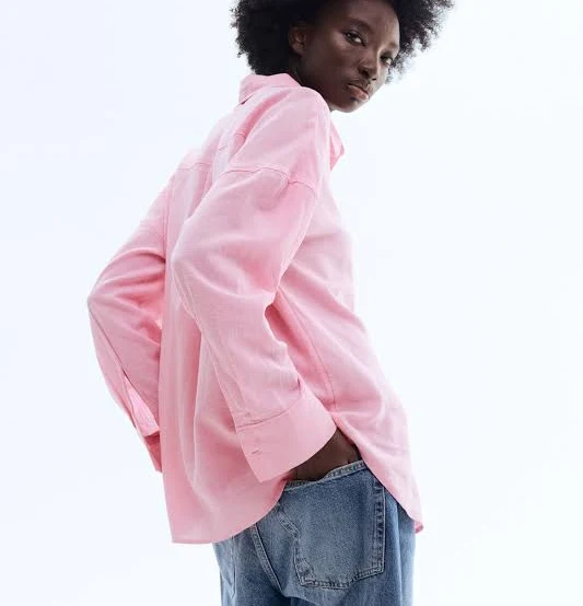 top H&M Ladies Oversized Linen-Blend Shirt H&M $39.99
