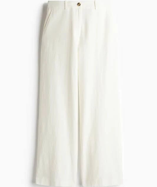 bottom H&M Ladies Wide-Leg Linen-Blend Pants H&M $22.99