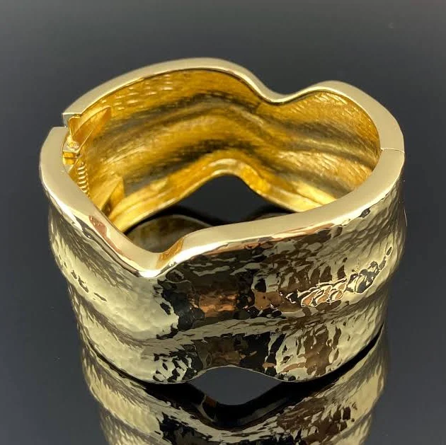 accessory Hammered Gold Wide Sculpted Bangle Bracelet Etsy - Seller $33