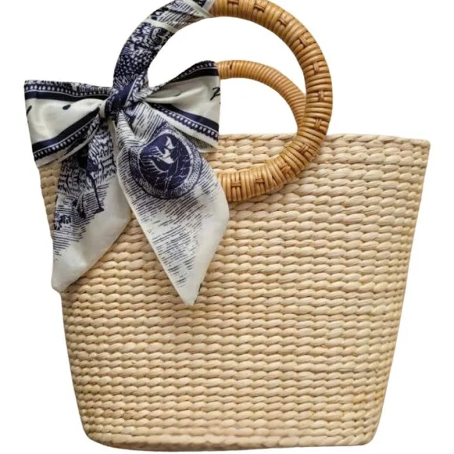 bag Handmade Rattan Bag with Silk Scarf Bow Etsy - Seller $27.99