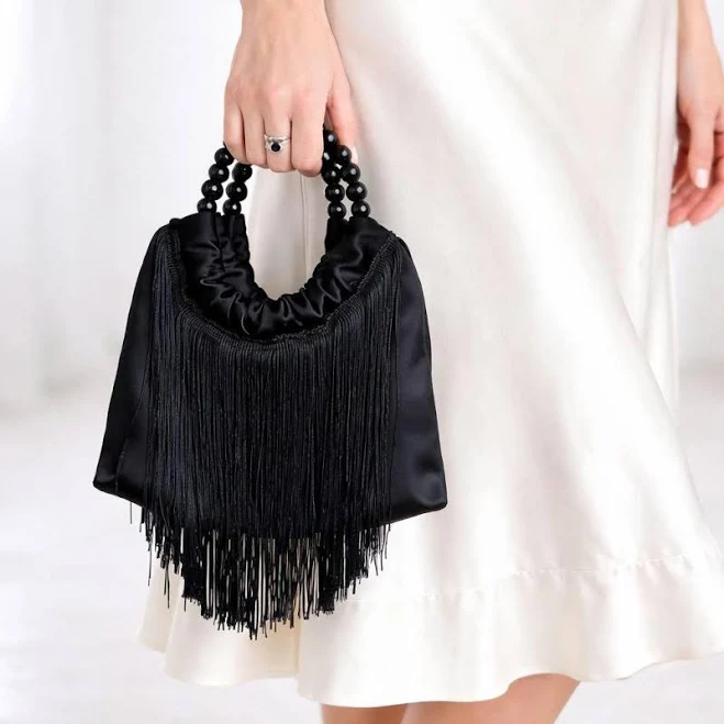 bag Handmade Satin Fringe Beaded Clutch Etsy - Seller $69.6