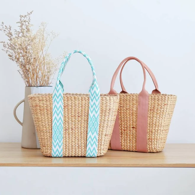 bag Handmade Woven Straw Tote Bag with Cavas Bag Handles Etsy - Seller $60.5