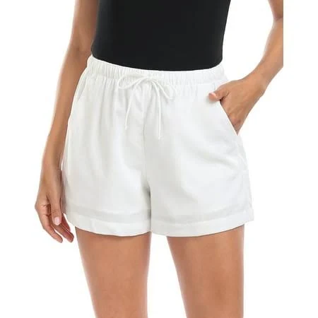 bottom HDE Women's High Waisted 4" Linen Blend Drawstring Shorts Walmart - HDE $34.99
