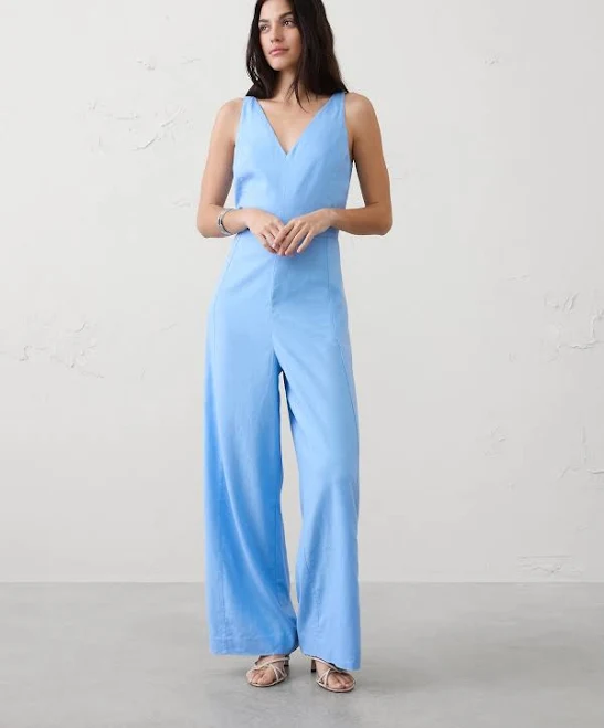 jumpsuit High Dive Women's Linen-Blend V-Neck Jumpsuit Banana Republic Factory $96