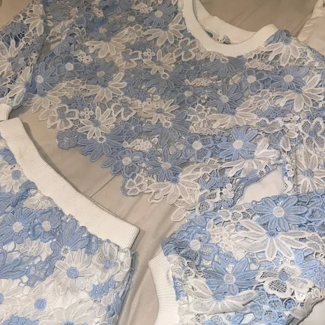 matching set High Waist Blue And White Floral Short Set - Women | Color: Blue/White | Size: M Mercari $35