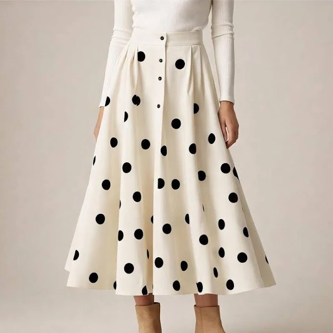 skirt High Waist Polka Dot Midi Skirt Etsy - Seller $57.12