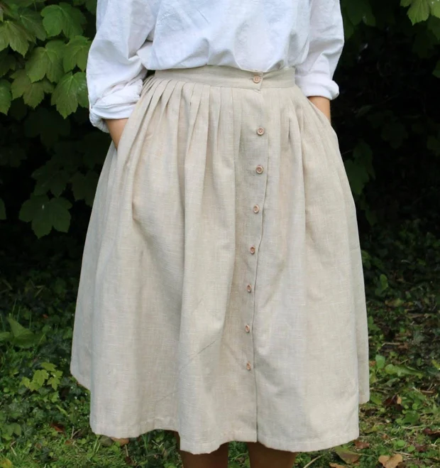 skirt High-Waisted A-Line Linen Midi Skirt with Pockets Etsy - Seller $90.79