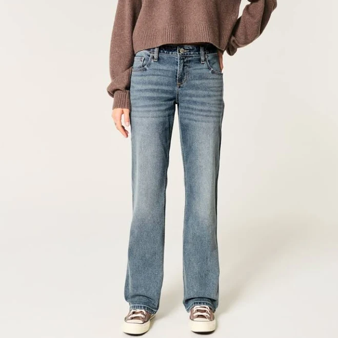 bottoms Hollister Women's Low-Rise Relaxed Straight Jeans Hollister Co - Official $19.99