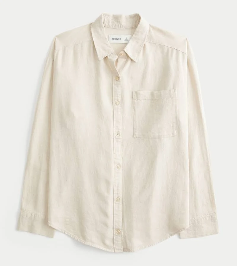 outerwear Hollister Women's Oversized Linen-Blend Shirt Hollister Co - Official $18.99